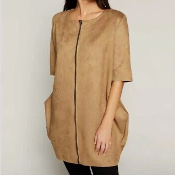 Bryn Walker LAGENLOOK Conrad Zip Jacket Faux Suede Camel Size XS - Picture 2 of 9